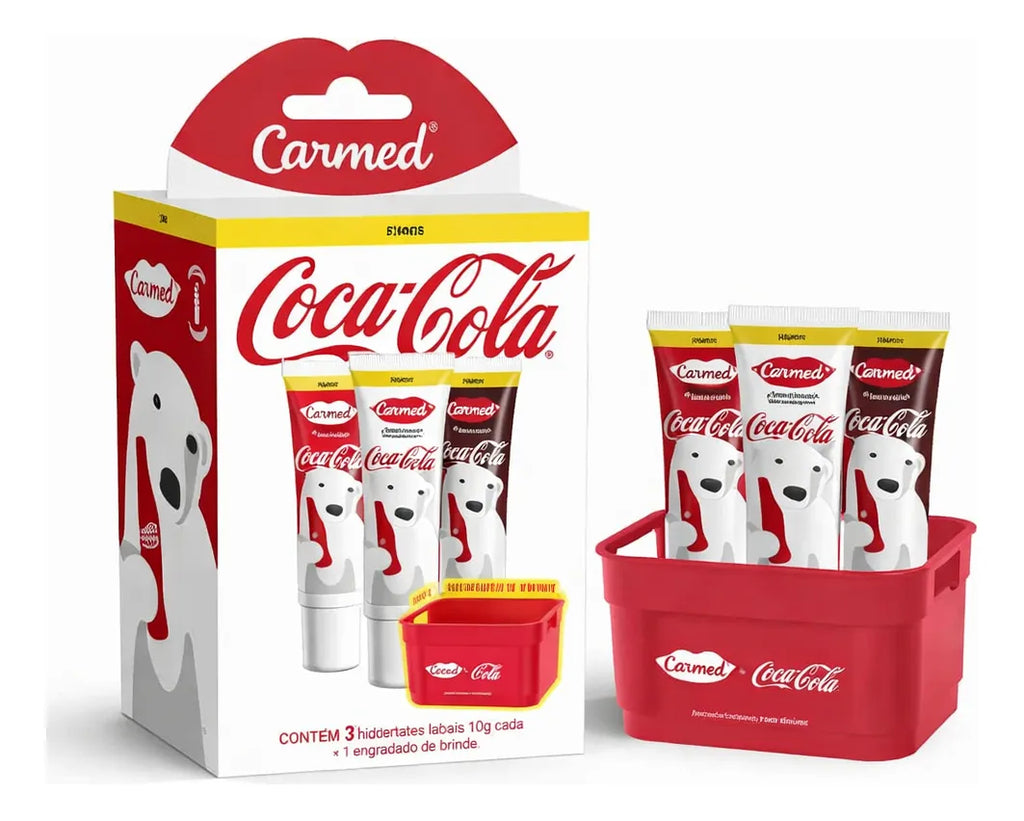 Carmed Kit Coca-cola 3 Hidratantes Labiais + Engradado