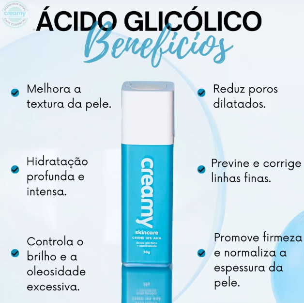 Creamy Ácido Glicólico AHA 10% Anti-idade Renovador Facial
