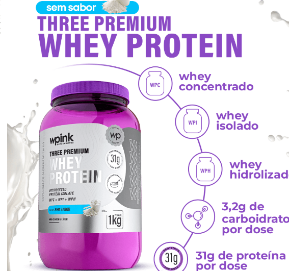 Three Premium Whey Protein Sem Sabor 1kg -