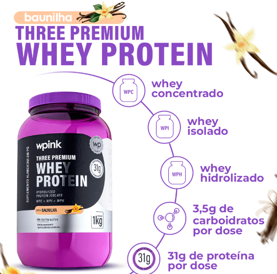 Three Premium Whey Protein Baunilha 1kg - WP
