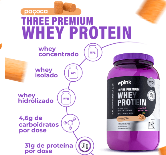 Three Premium Whey Protein 3W Paçoca WP 1kg