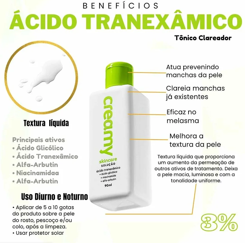 Creamy Ácido Tranexâmico - Solução Facial Clareador 90ml