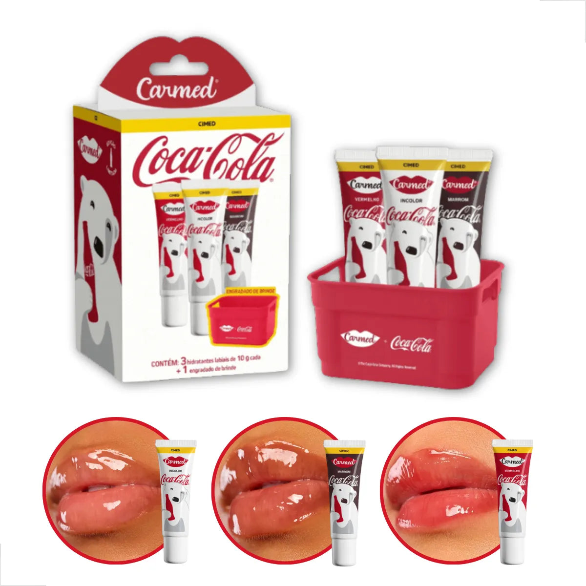 Carmed Kit Coca-cola 3 Hidratantes Labiais + Engradado