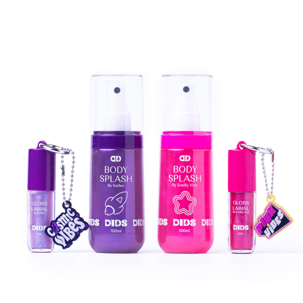 Kit Princesas – Pink & Cosmic Vibe | 2 Gloss + 2 Body Splash