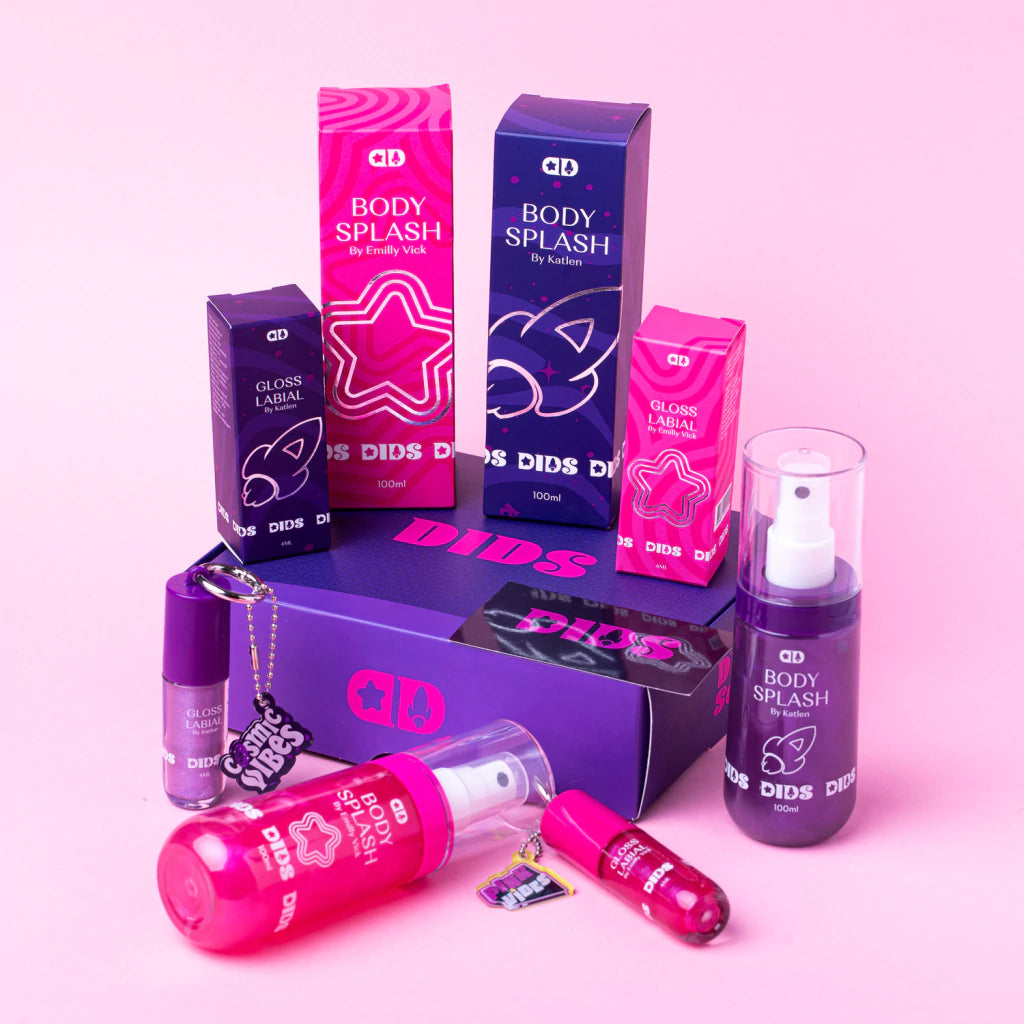 Kit Princesas – Pink & Cosmic Vibe | 2 Gloss + 2 Body Splash